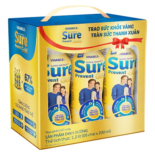 Sữa Bột Pha Sẵn Sure Prevent Gold Vinamilk - Lốc 6 chai x 200ml - Sữa nước bổ sung dinh dưỡng và tăng cường sức khỏe