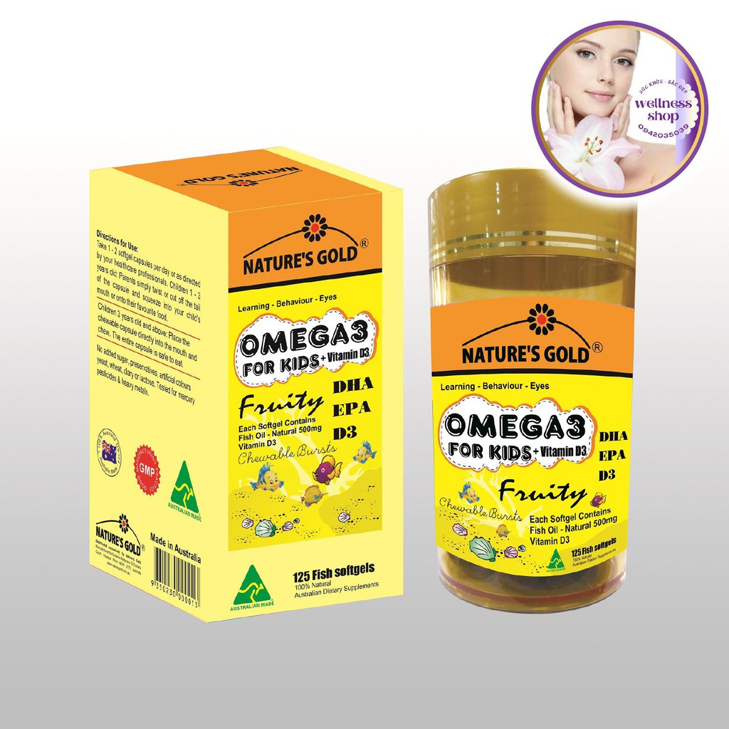 Omega 3 for Kids Fish Oil – DHA, EPA, Vitamin D3 - Dinh dưỡng cho trẻ Khỏe hơn - Cao hơn - Thông minh hơn - 125v/h, Úc