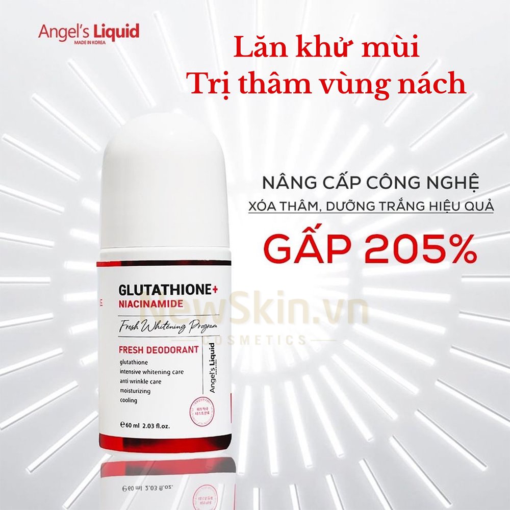 Lăn Khử Mùi Mờ Thâm, Dưỡng Trắng Da Angel's Liquid Glutathione+ Niacinamide Fresh Deodorant 60ml