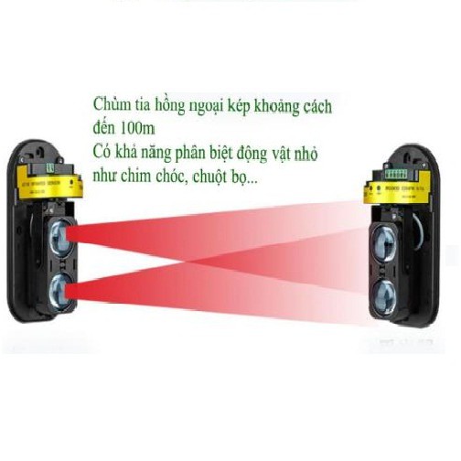 Hàng rào báo động chống trộm bằng cảm biến hồng ngoại ABT có học lệnh phát sóng 433 kèm 02 x nguồn 12V2A - ABT100