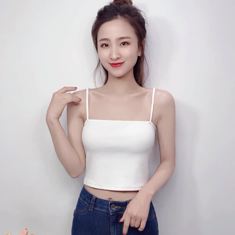 Áo hai dây Renee áo croptop nữ sợi bún to có mút dáng lửng vải cotton co giãn ôm body - FD1