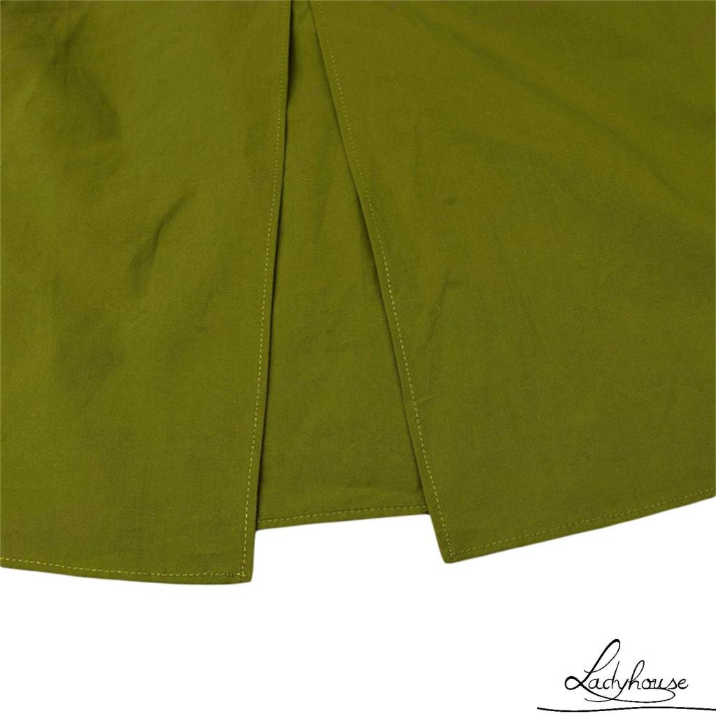 Áo kiểu tay dài ống loe cổ vuông màu trơn xẻ tà trước thời trang xuân thu cho nữ