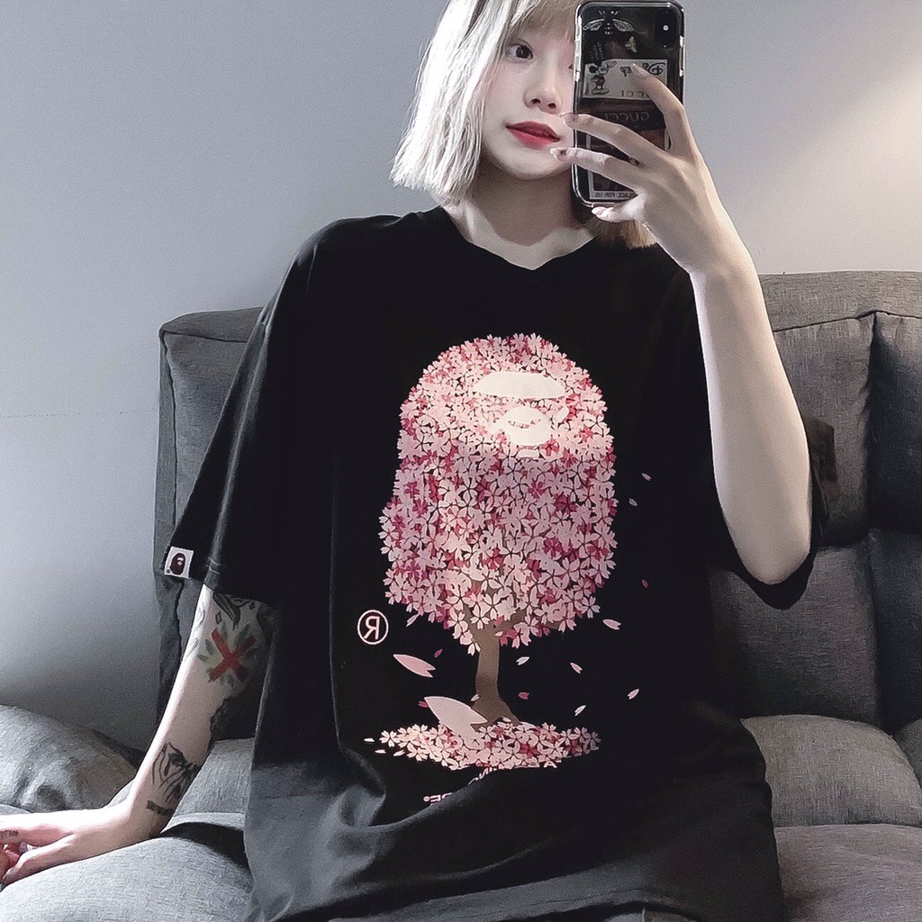 Áo Tee Bape x Sakura hoa anh đào hồng , Áo Thun Bape Shark Cá mập, chất liệu Cotton, màu đen BapeVN