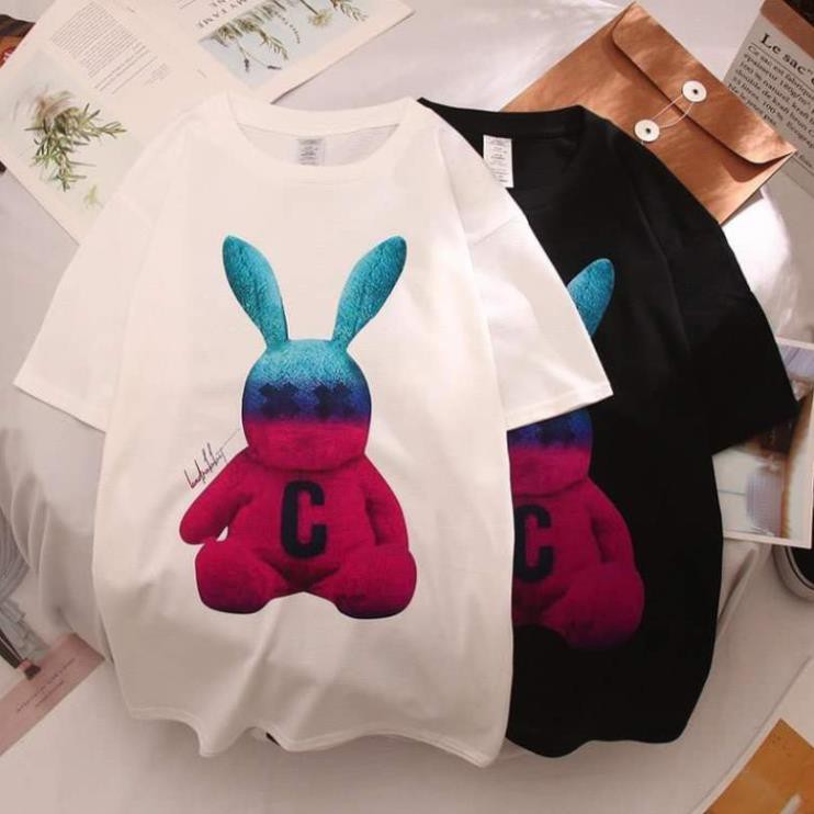 Áo thun tay lỡ GENZ dáng Unisex form rộng phong cách Ulzzang hình BAD RABBIT 3 màu
