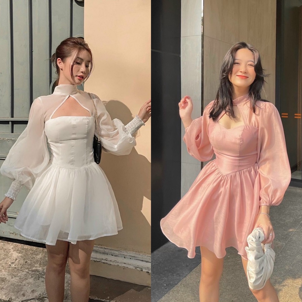 ĐẦM KHOÉT NGỰC TAY VOAN (KÈM VIDEO HÌNH THẬT)