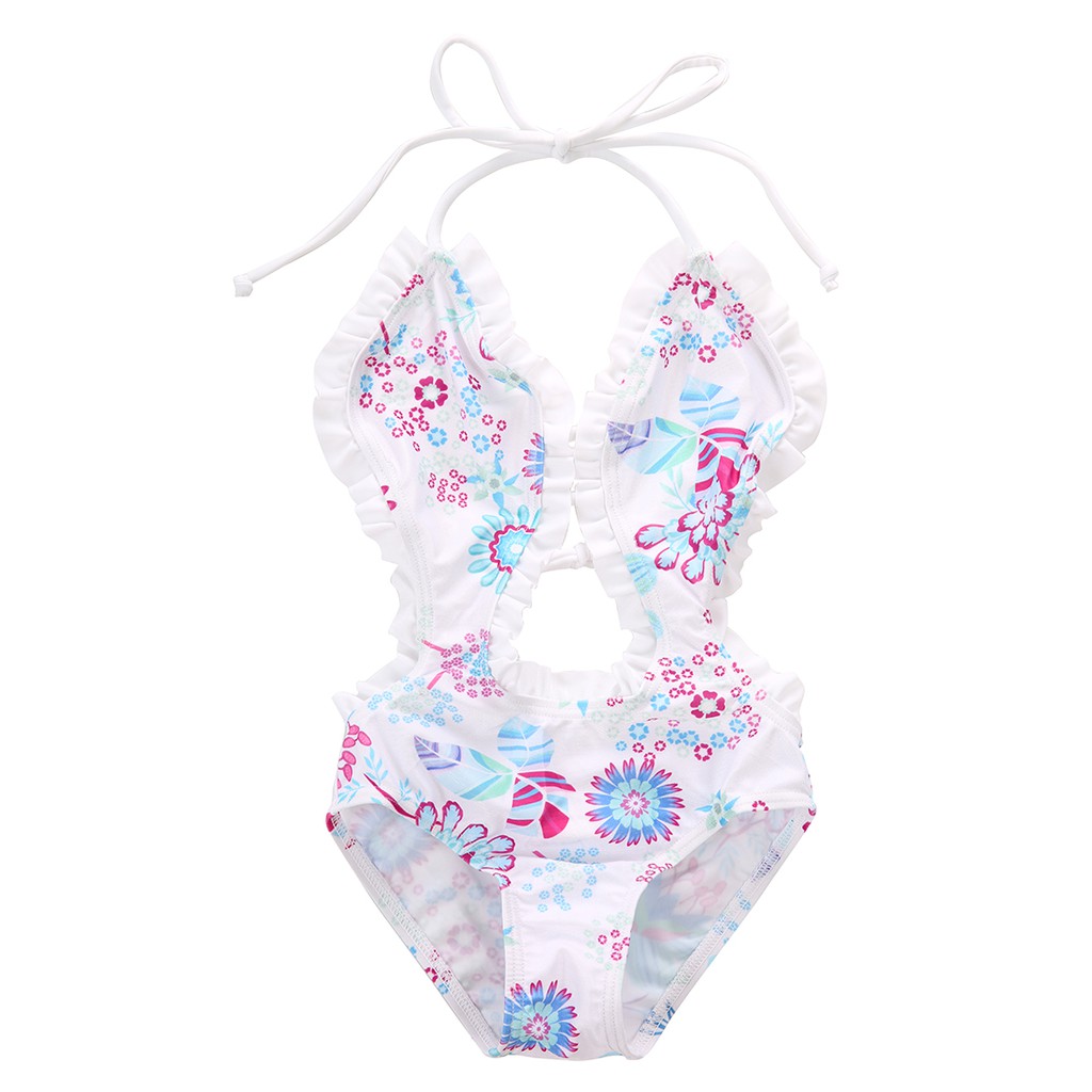 ❤XZQ-Floral Girls Baby Halter Split Bikini Swimwear Bathing Suit Swimsuit Costume 1-6