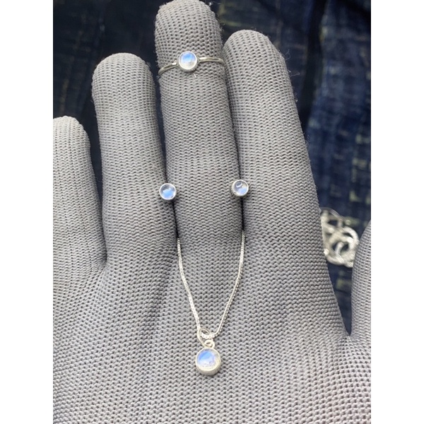 Bộ trang sức bạc đá Mặt trăng Moonstone sang trọng - Bộ trang sức bạc 950 đính đá May Jewelry