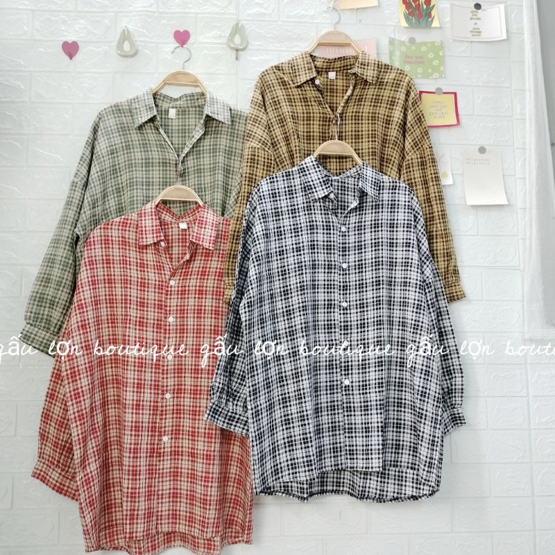 Áo sơ mi kẻ caro tay bồng ulzzang
