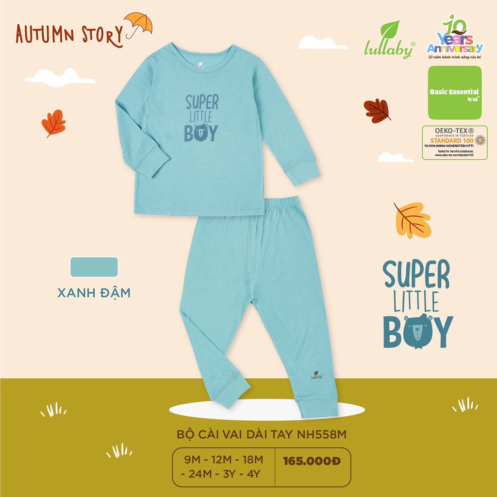 SALE 35%-Bộ Lullaby chính hãng ngủ điều hoà mỏng cài vai dài tay bé trai, bé gái Lullaby siêu đẹp.