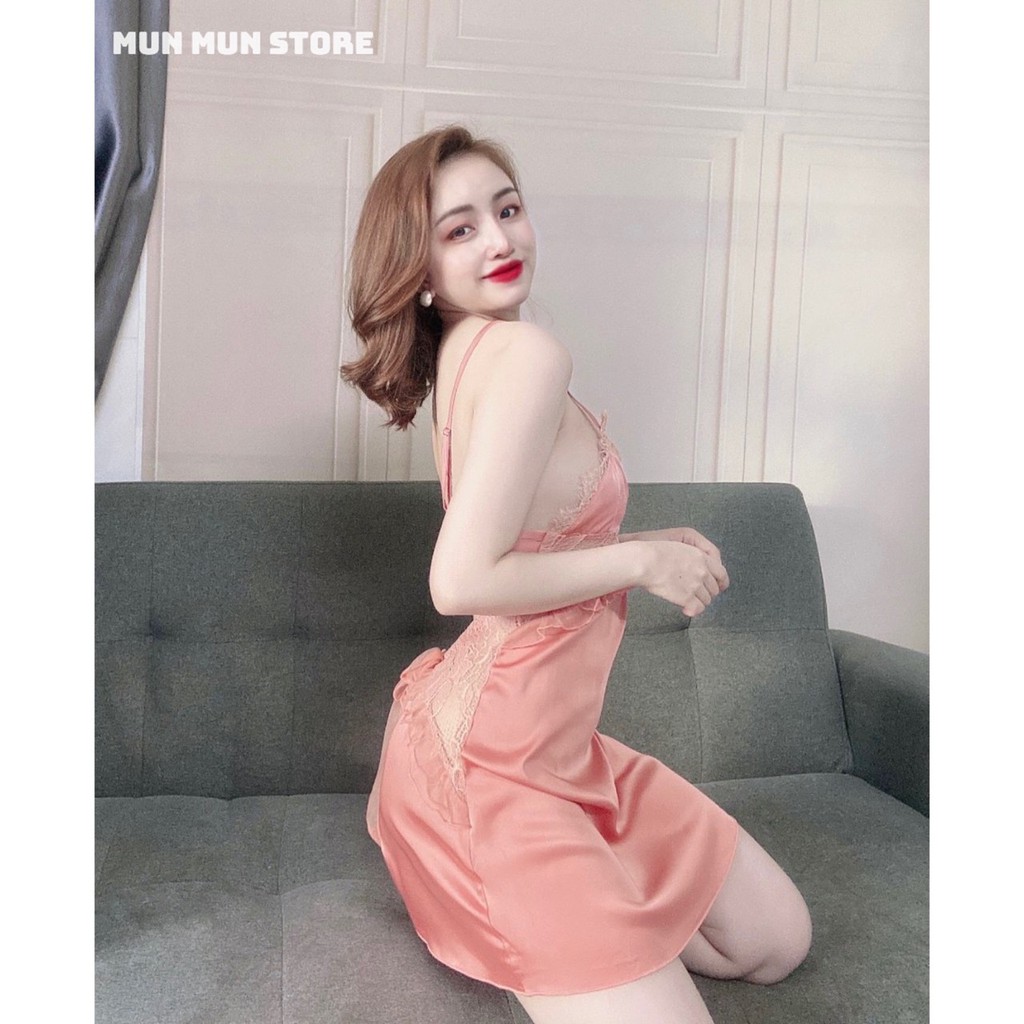 Váy ngủ Sexy ❤️𝐅𝐫𝐞𝐞 𝐒𝐡𝐢𝐩❤️ MunMunStore đồ ngủ sexy phối ren chất lụa satin mềm mại - quyến rũ (ảnh + video thật)8845