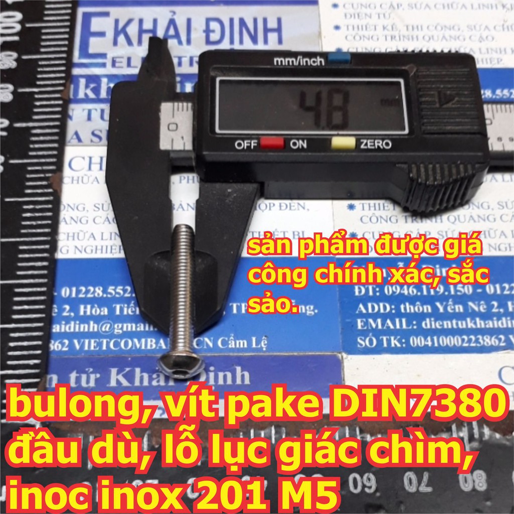 bulong bu lông vít pake DIN7380, đầu dù, lỗ lục giác chìm, inoc inox 201 M5 các loại dài 8mm ~ 50mm kde6273