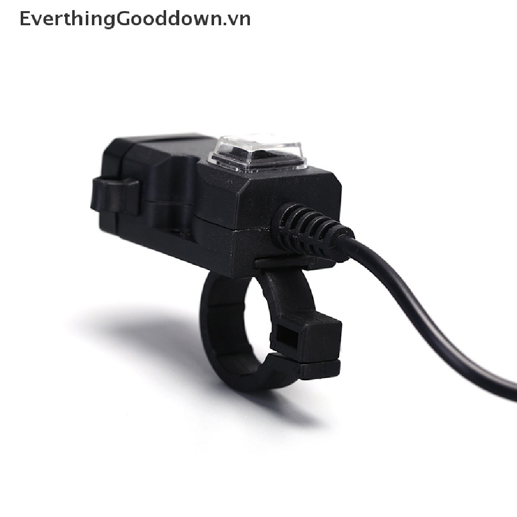 Everthinggood Ổ Cắm Sạc USB Kép 12V Chống Nước Có Công Tắc Và Giá Đỡ Gắn Tay Lái Cho Xe Máy