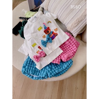 Set Bộ Áo Gấu Quần Đùi Xốp Cho Bé Gái