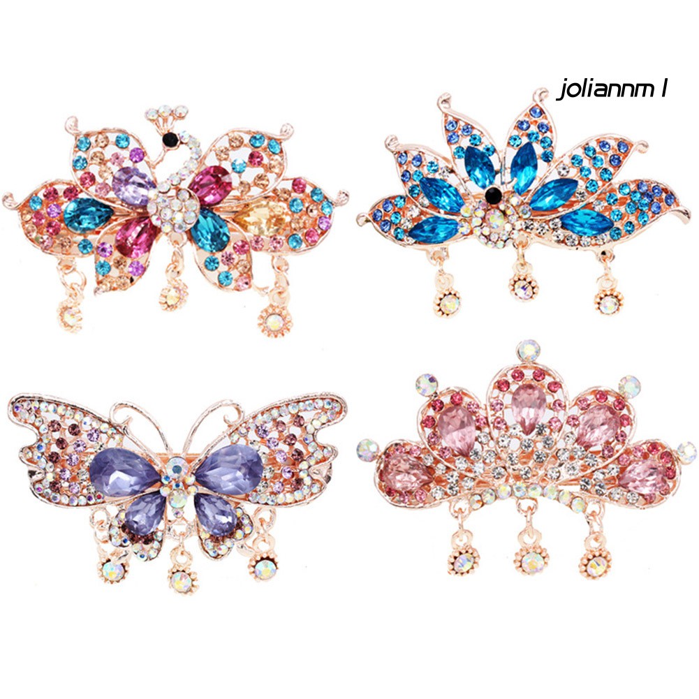 Kẹp tóc thiết kế hình bướm/con công/hoa đính đá sang trọng cho nữ