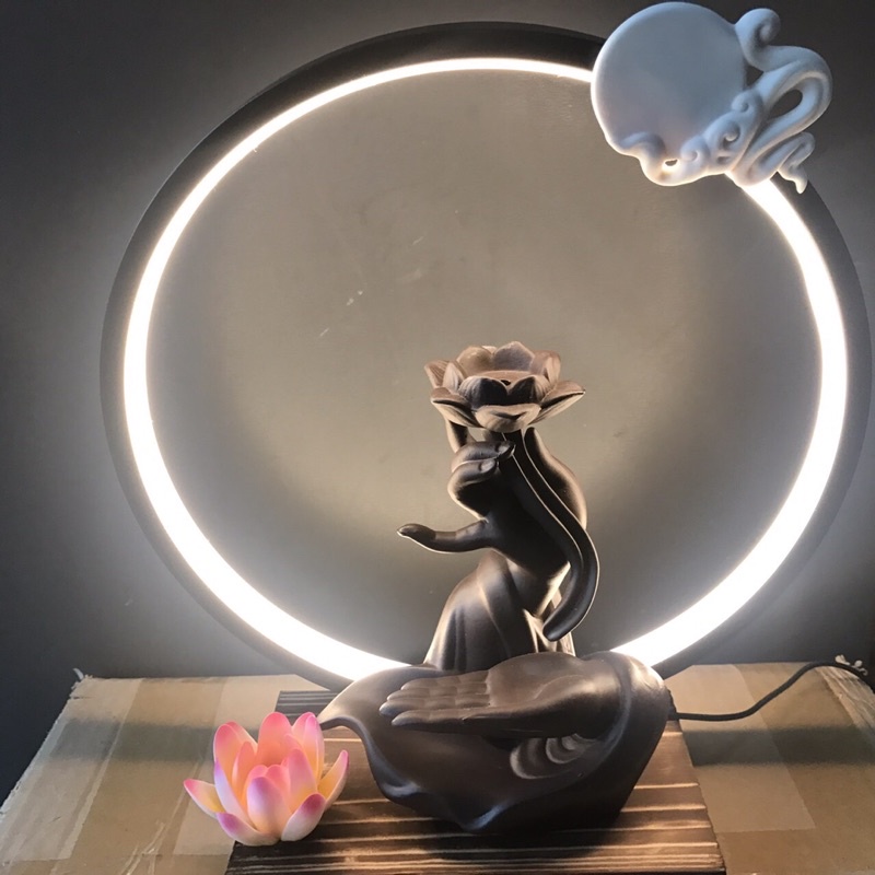 THÁC KHÓI TRẦM HƯƠNG BÀN TAY NÂU CÓ ĐÈN LED TẶNG KÈM HỘP TRẦM 20 NỤ 04