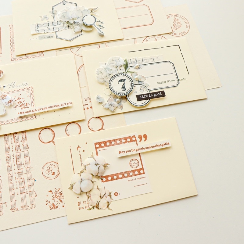 Set Giấy Đóng Dấu Gỗ Trang Trí Sổ Vintage Journal / Hidari