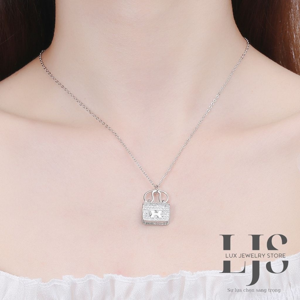 Dây chuyền nữ mạ bạc 925 không gỉ, vòng cổ nữ hình túi sách đính đá sang trọng LUX958