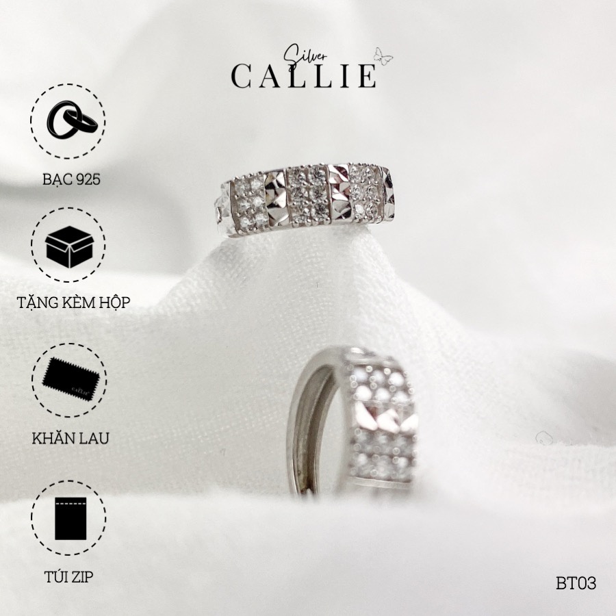 BT03 - Khoen bạc Callie Silver 3 dãy đá xi bạch kim