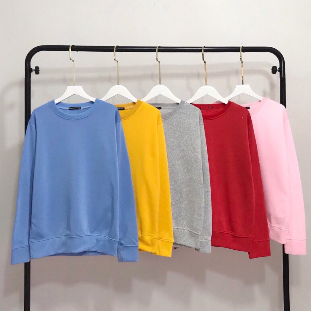 ÁO SWEATER TRƠN CHẤT NỈ LÓT BÔNG MÀU XANH DƯƠNG - SWEATER UNISEX - MM | BigBuy360 - bigbuy360.vn