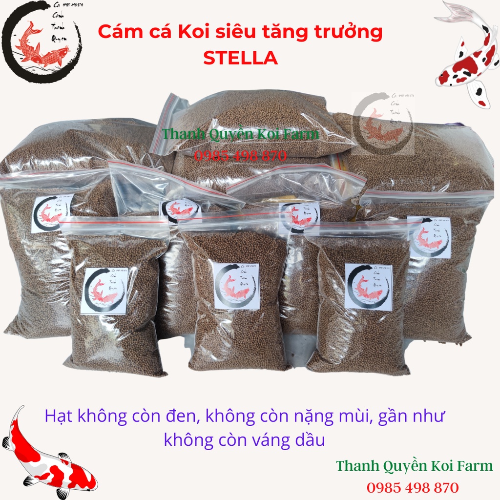 Cám cá koi thức ăn cá koi siêu tăng trưởng Stella S2/S3/S5/S7 gói 1000g và 500g- Sản Phẩm Chất Lượng Cao