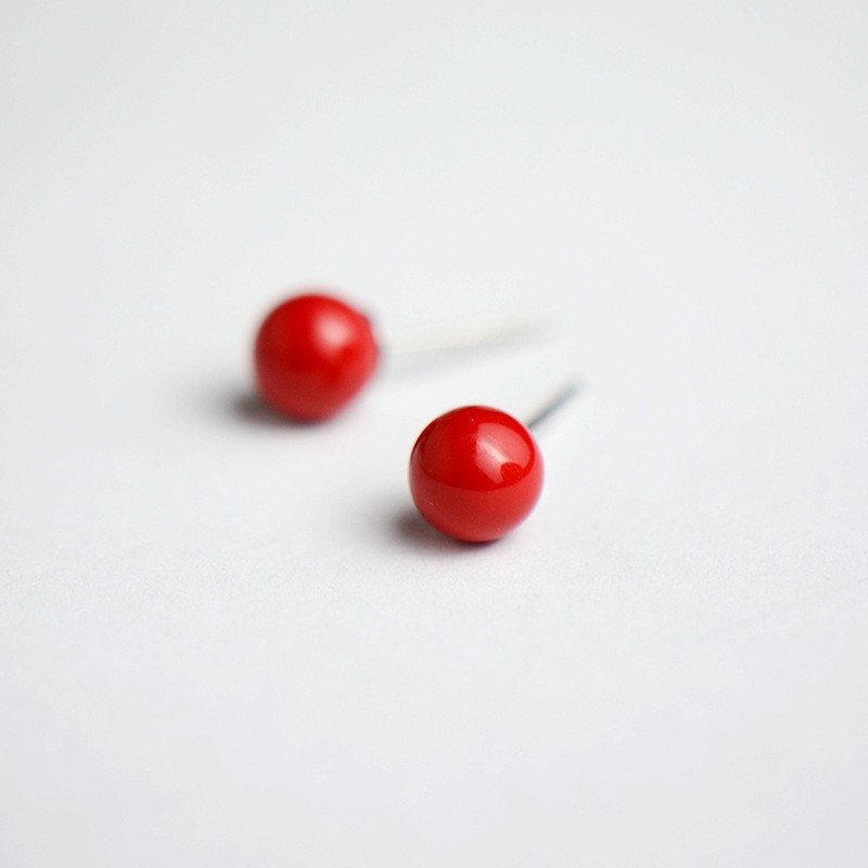 Hoa tai hạt đậu đỏ - bạc 925