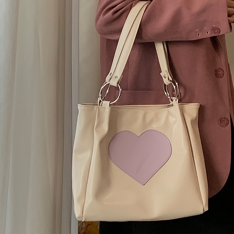 Túi Tote Nữ, Túi Đeo Vai Đẹp Hình Trái Tim Lớn Da Bóng Nhân Tạo, Phong Cách Hàn Quốc, Hot Thu Đông 2022