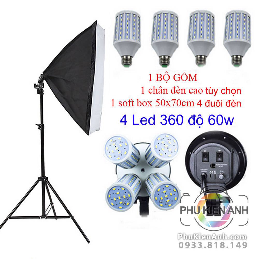 Bộ đèn combo Chân đèn + Softbox 4 đuôi đèn + 4 Led quay phim, livestream, chụp ảnh