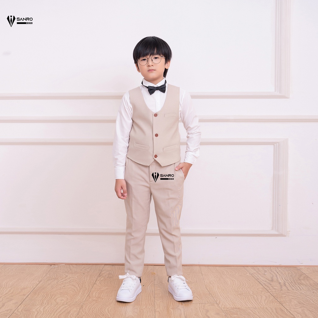 Bộ vest bé trai bốn cúc màu kem sang trọng