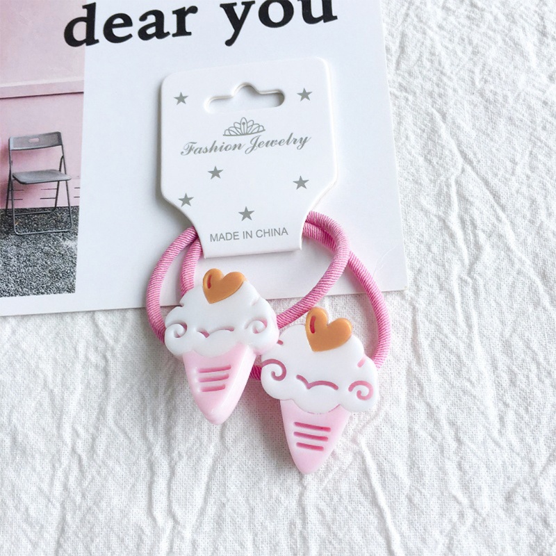 Set 2 Dây Buộc Tóc Cao Su Co Giãn Gắn Hình Thú Hoạt Hình / Trái Cây Phong Cách Hàn Quốc Cho Bé Gái Giá Đỡ