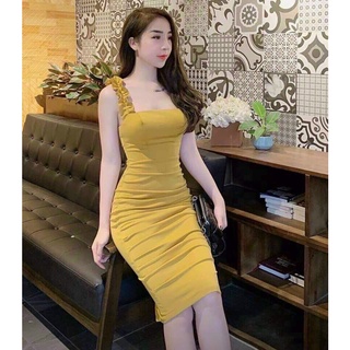 Đầm body ⚡𝙎𝙄𝙀̂𝙐 𝙎𝘼𝙇𝙀⚡ đầm ôm nhún bèo 2 vai dễ thương - 65043