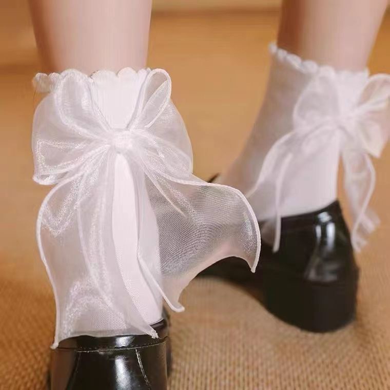 Tl88 Tất Vớ Nữ Lolita Nơ Voan Bèo Nơ Cosplay 2 Màu Trắng Đen