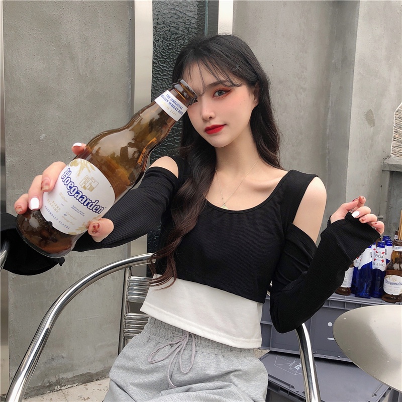 【ZHELIHANGFEI】Áo Thun Tay Dài Giả Hai Lớp Thời Trang Cá Tính