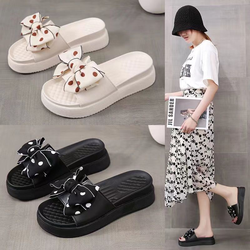 Dép bánh mì đế cao Dép đế xuồng Dép Sandal Đế Xuồng Dày Quai Nơ Chống Trượt Thời Trang Mùa Hè Mới 2022