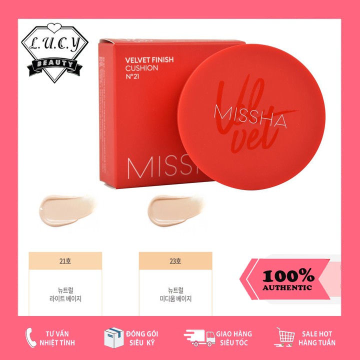 Hàng Hàn- Phấn Nước Kiềm Dầu Che Phủ Cao MISSHA Velvet Finish Cushion SPF50+/PA+++ 15g ( đỏ )