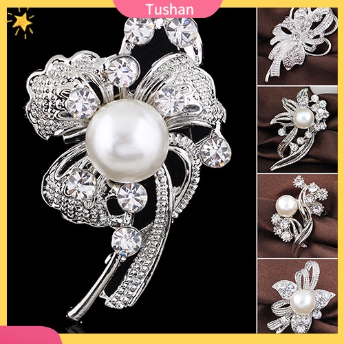 Ghim cài áo hình hoa đính kim cương ngọc trai giả thời trang cho nữ