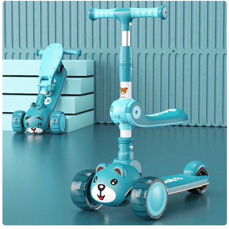 XE TRƯỢT SCOOTER KIÊM XE CHÒI CHÂN GẤU CAO CẤP CÓ NHẠC, ĐÈN CHO BÉ YÊU