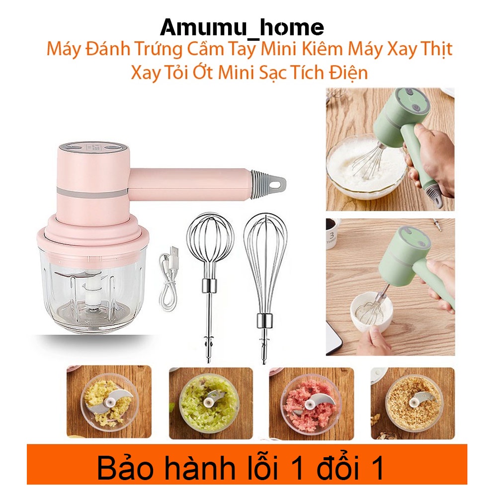 Máy Đánh Trứng, Bọt Cà Phê Kiêm Xay Thịt, Xay Tỏi Ớt Mini  3 Tốc Độ công suất 20w sạc pin tích điện