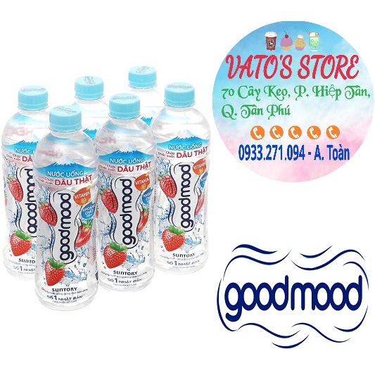 Thùng 24 chai nước uống GOOD MOOD vị dâu 455ml / Lốc 6 chai nước uống GOODMOOD vị dâu 455ml