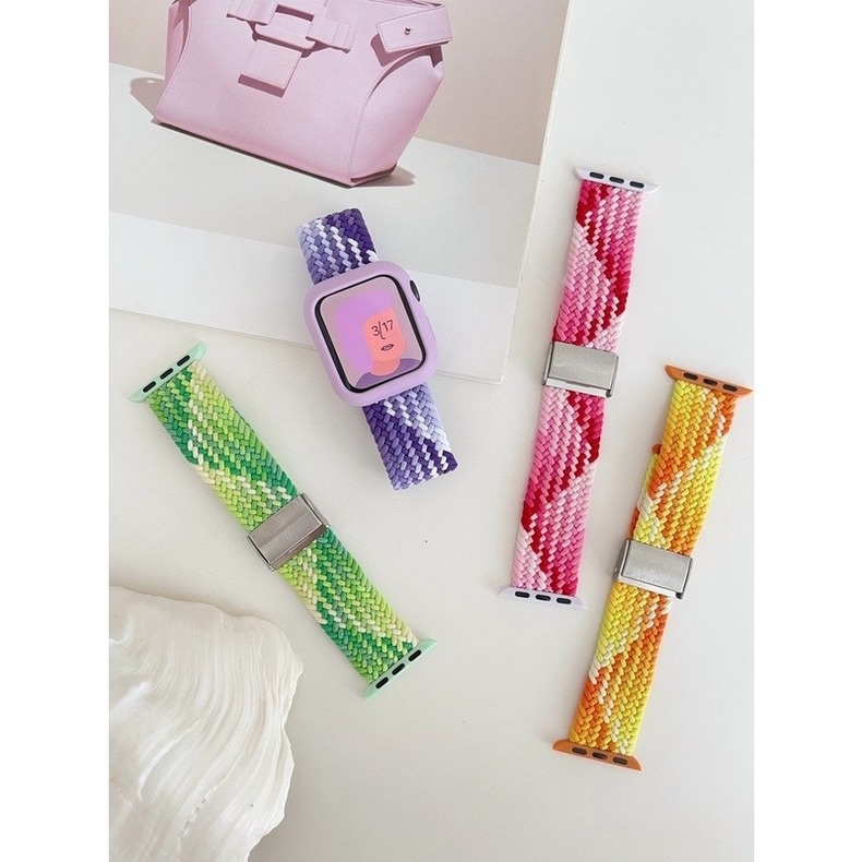 Dây đeo sợi nylon bện co giãn thích hợp cho đồng hồ thông minh Apple iWatch 6 Se 5 4 3 2 1 Band 44 40 38 42 mm