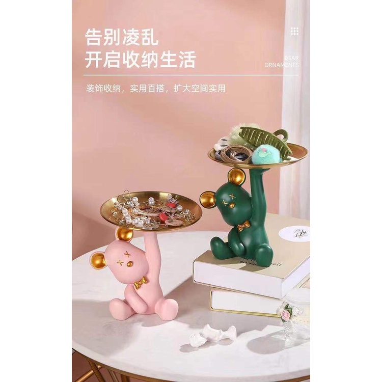 Tượng Gấu bê khay decor đựng mỹ phẩm trái cây trang trí nhà cửa quà tặng sinh nhật khai trương nhiều màu