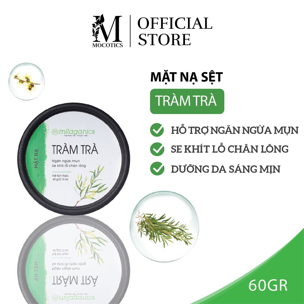 Mặt nạ đất sét ngừa mụn & làm khô vết nhân mụn từ tinh dầu tràm trà nguyên chất Mocotics 60g