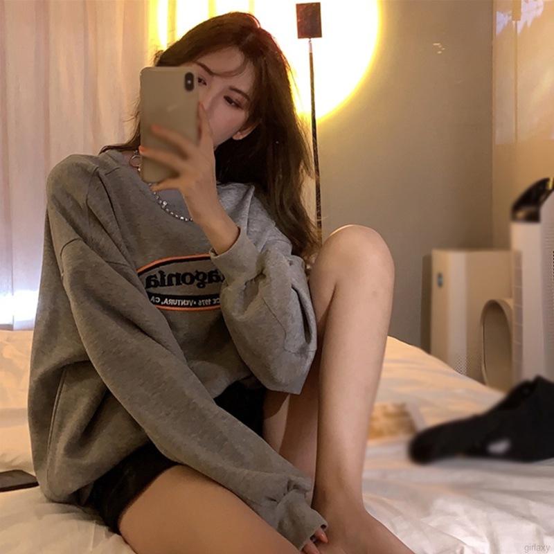 Áo Sweater Tay Dài Cổ Tròn In Chữ Phong Cách Retro Hàn Quốc Cho Nữ