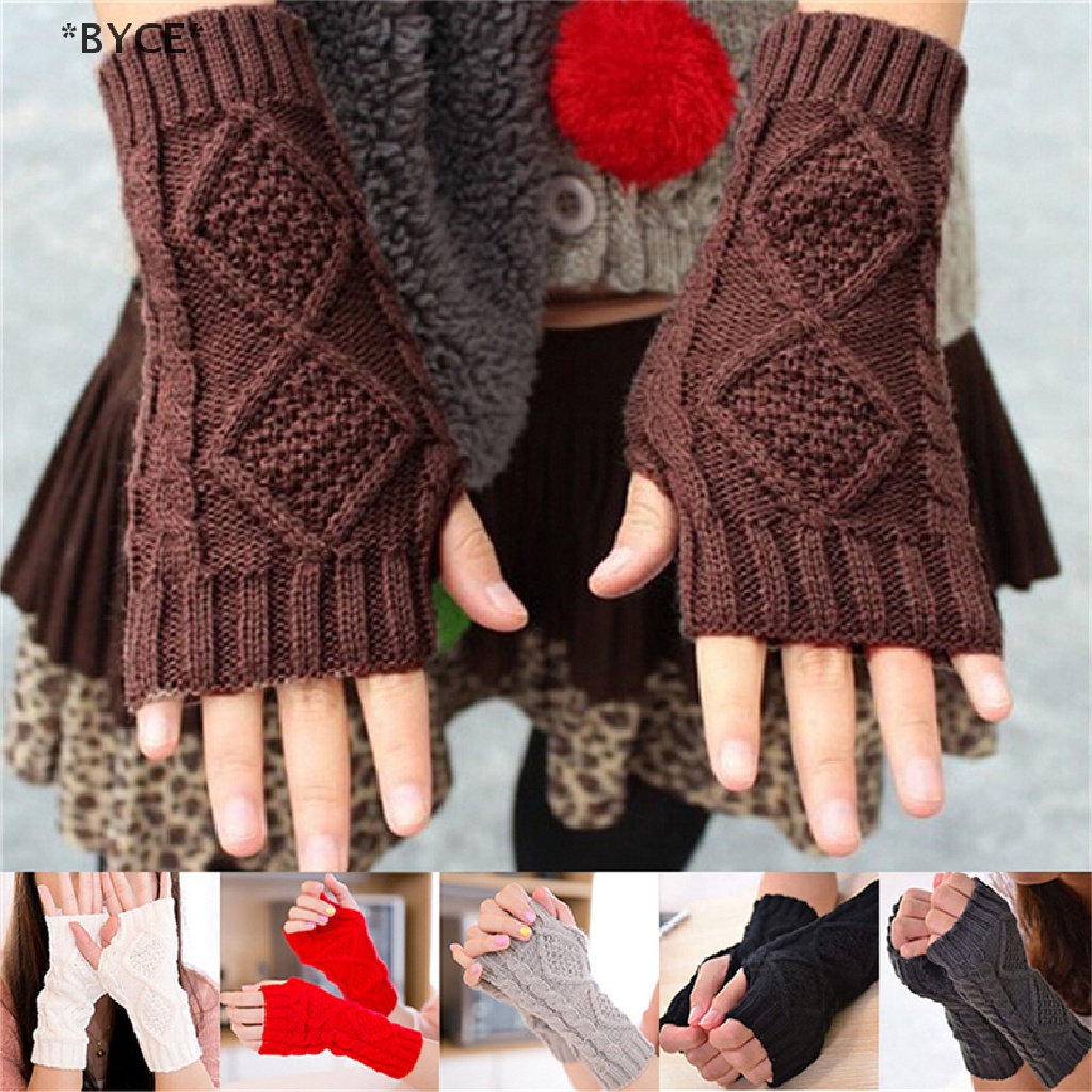 Găng Tay Dài Dệt Kim Hở Ngón Giữ Ấm Thời Trang Unisex