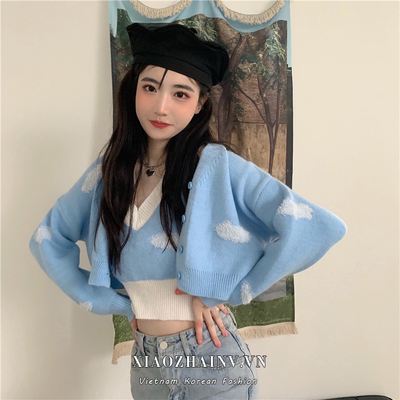 Xiaozhainv Áo cardigan dệt kim tay dài dáng ôm kiểu vintage thời trang cho nữ