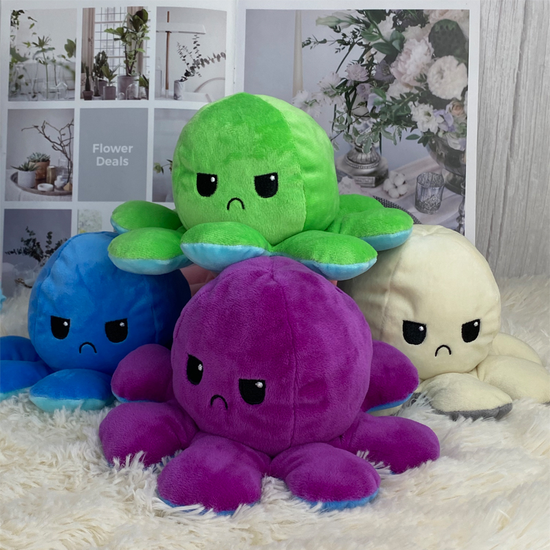 3D Reversible Flip Octopus Stuffed Plush Doll Soft Simulation Reversible Plush Toy Color Chapter Plush Doll Filled Plush Child Toy