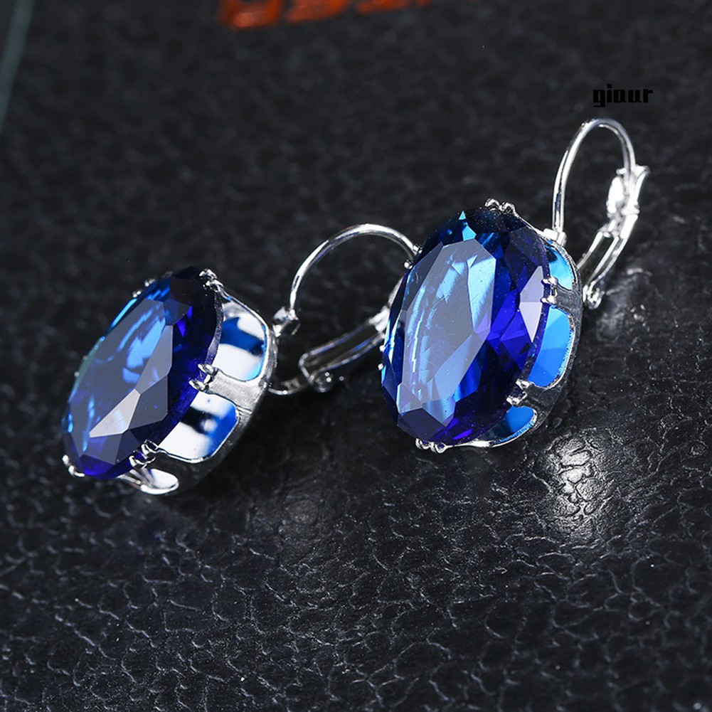 Hoa Tai Dáng Dài Mặt Hình Oval Đính Đá Nhân Tạo Thời Trang