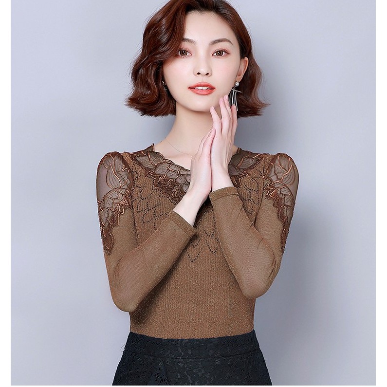 HÀNG NHẬP - ÁO KIỂU THU ĐÔNG THUN NHŨ PHỐI REN SIÊU XINH - A24185