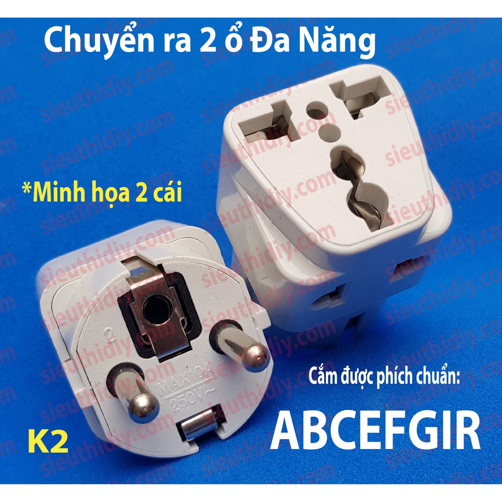 Phích chuyển từ ổ cắm 2 lỗ tròn Châu Âu ra Đa Năng