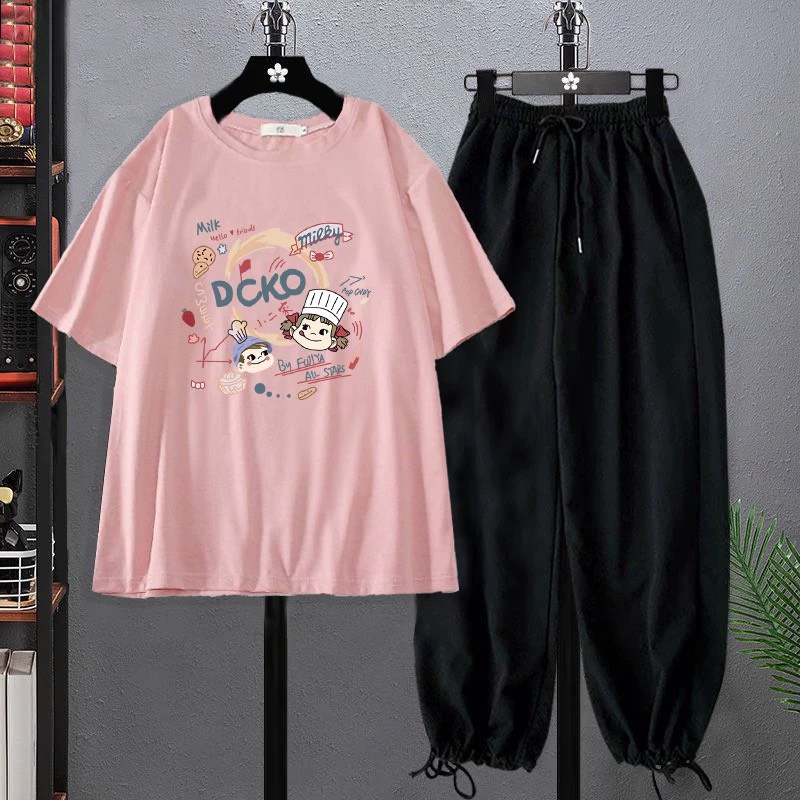 Sét Áo DCKO + quần bom chun, Áo thun from rộng, Chất đẹp không xù, quần suông ống rộng, Sét bộ mặc ở nhà - MODY