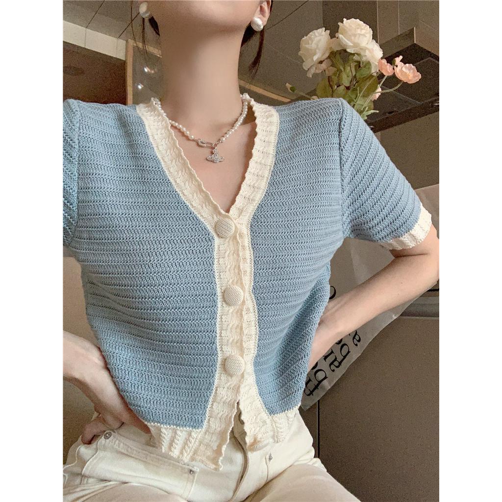 Áo Cardigan Dệt Kim Ngắn Cổ Chữ V Thời Trang Mùa Hè 52919 Cho Nữ